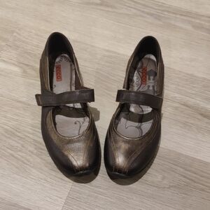 New!Ecco Mary Jane Leather Slip On Dark Brown Leather Strap Flats